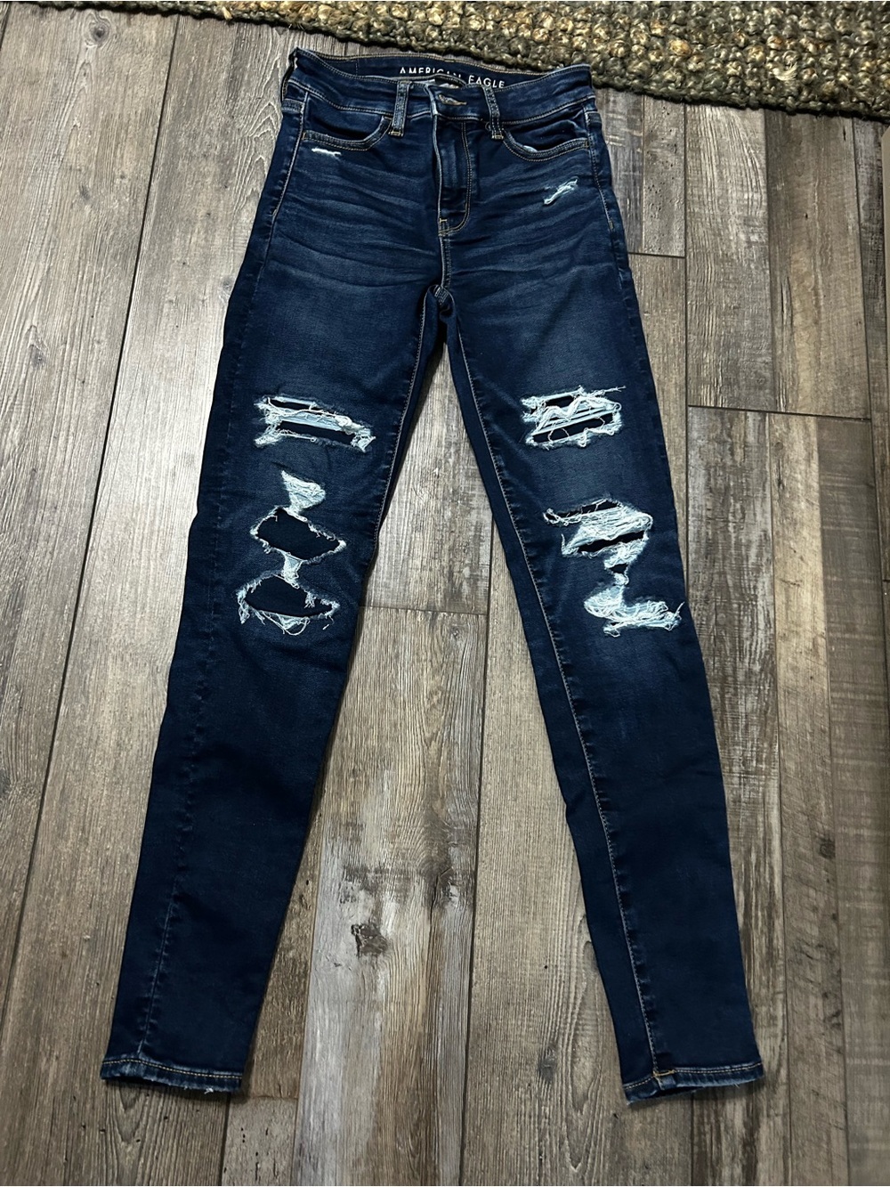 American Eagle Outfitters Dark Indigo Distressed Skinny Jeans